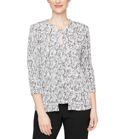 Alex Evenings Women's Printed Glitter-knit Tank Top & 3/4-sleeve Jacket Twinset In Dove