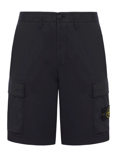 Stone Island Cargo Bermuda Shorts With Logo Patch And Pockets In Blue