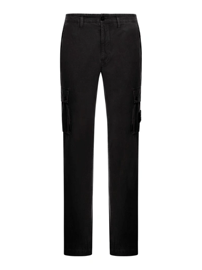 Stone Island Cargo Pants With Logo Patch And Pockets In Stretch Cotton In Black