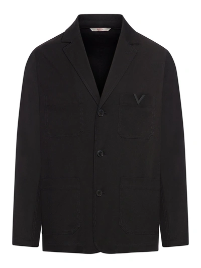 Valentino Jacket With Metallic V Logo In Black