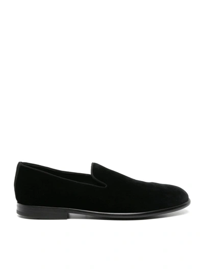 Dolce & Gabbana Leather-sole Velvet Loafers In Black