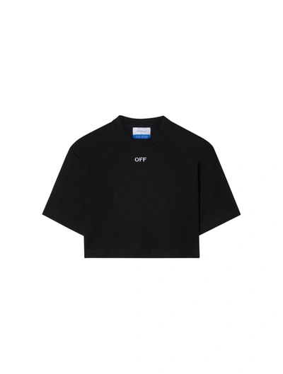 Off-white Off-stamp Cropped Tee In Black White
