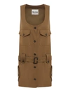 Miu Miu Short Gabardine Dress In Brown