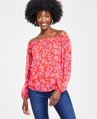 Inc International Concepts Women's Long-sleeve Off-the-shoulder Blouse, Created For Macy's In Bea Bouqouet