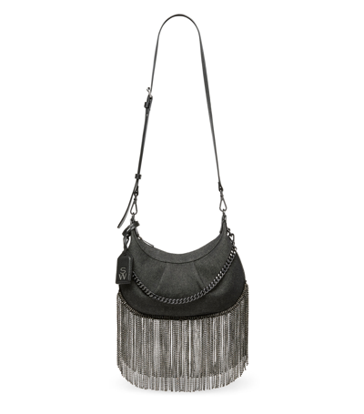 Stuart Weitzman , Stellar Crescent Crystal Fringe Bag, Bags, Black, Vintage Denim