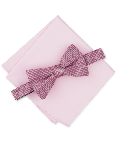 Alfani Men's Edson Mini-geo Bow Tie & Solid Pocket Square Set, Created For Macy's In Rose