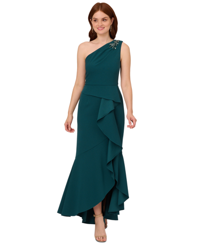 Adrianna Papell Women's Beaded One-shoulder Gown In Hunter | ModeSens