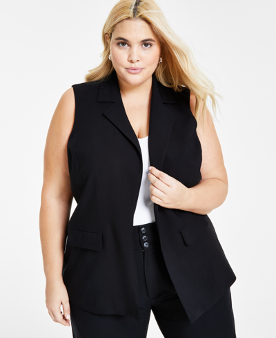 Bar Iii Plus Size Longline Sleeveless Vest, Created For Macy's In Deep Black