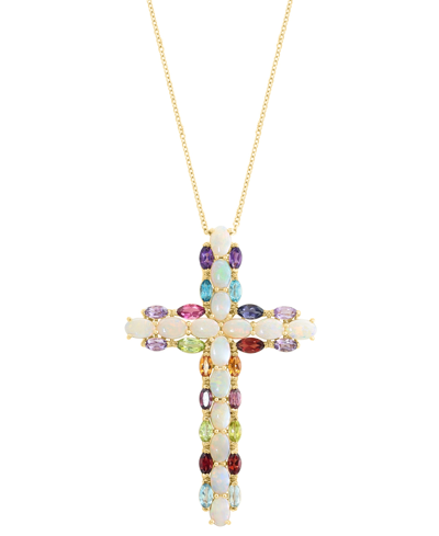 Effy Collection Effy Opal (5 Ct. T.w.) & Multi-gemstone (4-5/8 Ct. T.w.) 18" Cross Pendant Necklace In 14k Gold