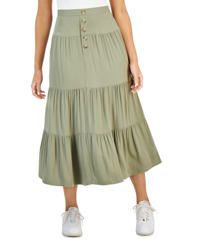 Celebrity Pink Juniors' Tiered Midi Skirt In Olive
