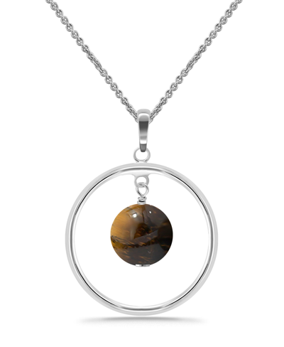 Macy's Silver Plated Multi Genuine Stone Circle Pendant Necklace In Tigers Eye