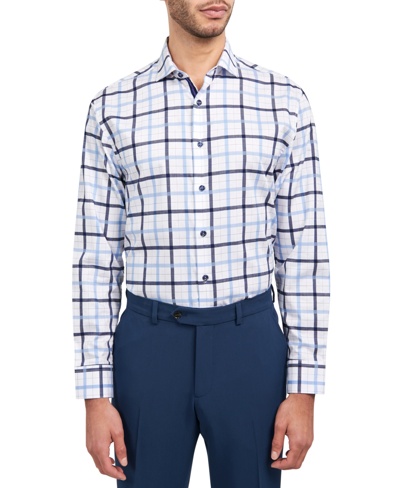 Michelsons Of London Men's Regular-fit Windowpane Check Dress Shirt In White,blue