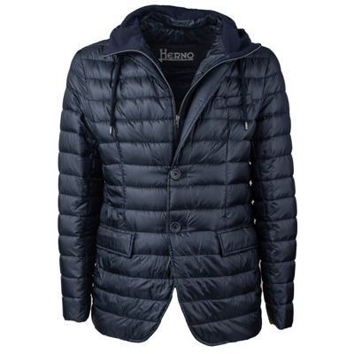 Herno Ultralight Blazer Down Jacket With Fleece Hood And Removable Front In Blue