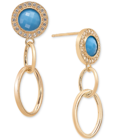 Macy's Onyx & White Topaz (1/2 Ct. T.w.) Halo Link Drop Earrings In 14k Gold-plated Sterling Silver (also I In Turquoise