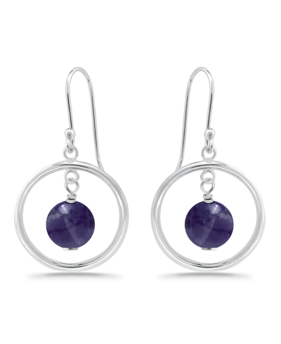 Macy's Silver Plated Multi Genuine Stone Circle Drop Earrings In Amethyst