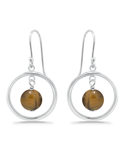 Macy's Silver Plated Multi Genuine Stone Circle Drop Earrings In Tigers Eye