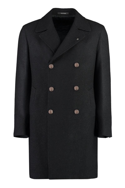 Tagliatore Double-breasted Virgin Wool Coat In Black