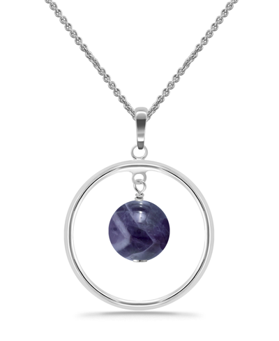 Macy's Silver Plated Multi Genuine Stone Circle Pendant Necklace In Amethyst