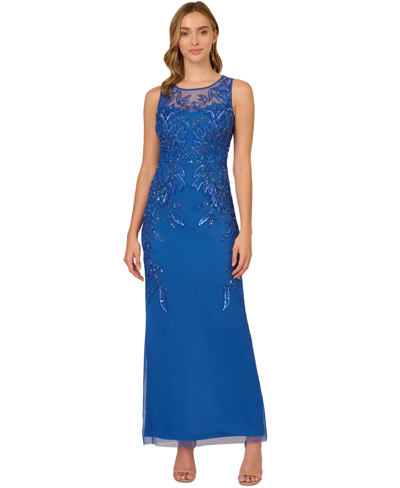 Papell Studio Beaded Gown In Blue Horizon