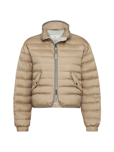 BRUNELLO CUCINELLI WOMEN'S WATER RESISTANT NYLON DOWN JACKET WITH PRECIOUS ZIPPER PULL