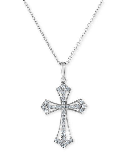 Macy's Diamond Open Cross 18" Pendant Necklace (1/5 Ct. T.w.) In 14k White Gold