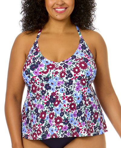 Anne Cole Plus Size Ditsy Floral-print Tankini Top In Meadow Bouquet