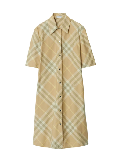 Burberry Check Motif Cotton Shirt Dress In Flax Check