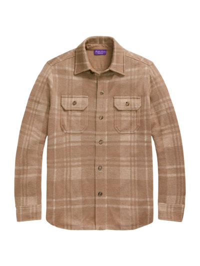 Ralph Lauren Purple Label Men's Birdseye Plaid Long-sleeve Shirt In Taupe Multi