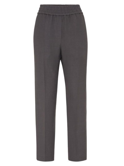 Brunello Cucinelli Women's Viscose And Linen Fluid Twill Baggy Pull On Trousers In Charcoal