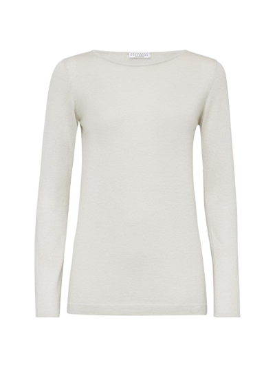 Brunello Cucinelli Women's Cashmere And Silk Sparkling Lightweight Sweater In White
