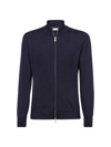 Brunello Cucinelli Men's Cashmere And Silk Lightweight Cardigan With Zipper In Navy Blue