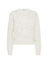 BRUNELLO CUCINELLI WOMEN'S VIRGIN WOOL CASHMERE AND SILK SWEATER WITH DAZZLING FLOWER EMBROIDERY