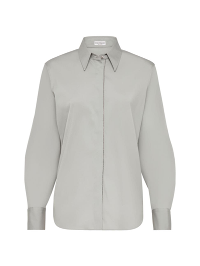 Brunello Cucinelli Women's Stretch Cotton Poplin Shirt With Shiny Trim In Medium Grey