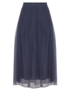 Brunello Cucinelli Pleated Silk Midi Skirt In Blue