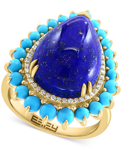 Effy Collection Effy Lapis Lazuli, Turquoise, & Diamond (1/6 Ct. T.w.) Pear Halo Ring In 14k Gold