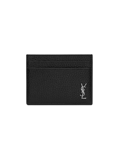 Saint Laurent Men's Tiny Cassandre Card Case In Grained Leather In Black  