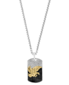 EFFY COLLECTION EFFY MEN'S BLACK SPINEL EAGLE DOG TAG 22" PENDANT NECKLACE (1-5/8 CT. T.W.) IN STERLING SILVER & GOL