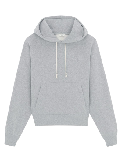 Saint Laurent Grey Hoodie With Cassandre Embroidery In Cotton Woman