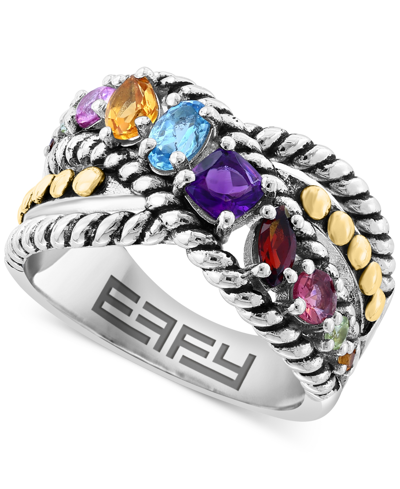 Effy Collection Effy Multi-gemstone Crossover Statement Ring (1-1/8 Ct. T.w.) Ring In Sterling Silver & 18k Gold-pla In K Gold Over Silver