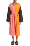 PARTOW ANDY COLORBLOCK LONG SLEEVE BELTED MIDI DRESS