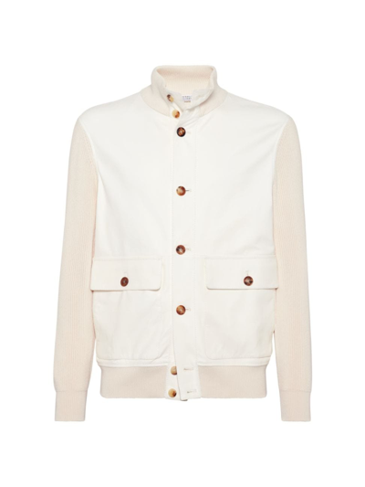 Brunello Cucinelli Men's Nappa Leather And Cotton Knit Outerwear Jacket In Nude & Neutrals
