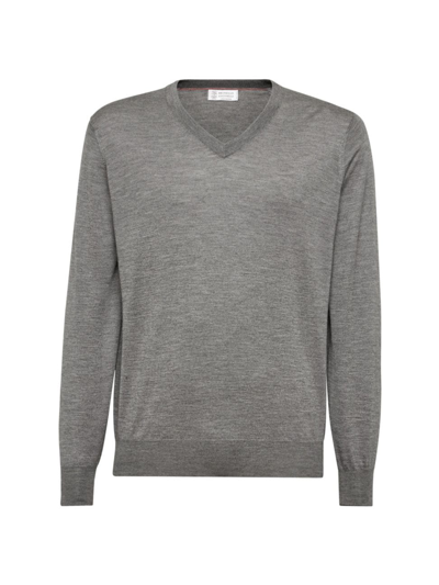Brunello Cucinelli Men's Cashmere And Silk Lightweight Sweater In Dark Grey