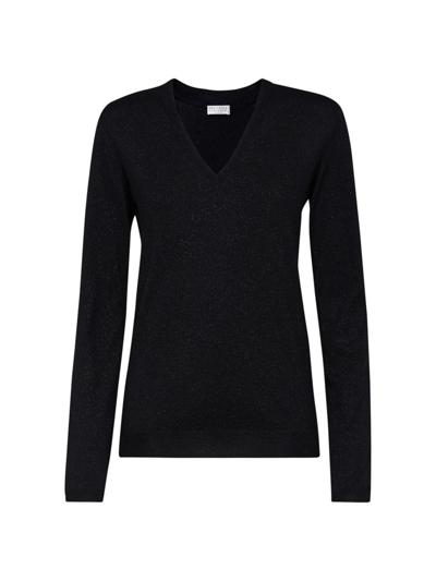 Brunello Cucinelli Women's Cashmere And Silk Sparkling Lightweight Sweater In Black