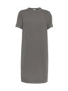 Brunello Cucinelli Women's Stretch Cotton Lightweight French Terry Dress With Shiny Cuff Detail In Charcoal