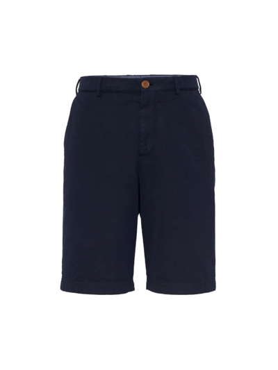 Brunello Cucinelli Men's Garment Dyed Basic Fit Bermuda Shorts In Navy Blue