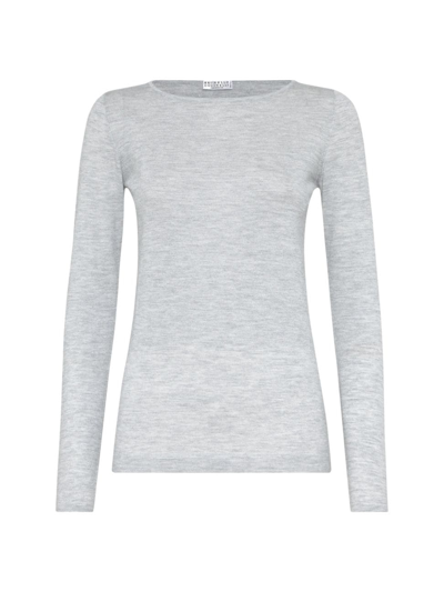 Brunello Cucinelli Women's Cashmere And Silk Sparkling Lightweight Sweater In Light Grey