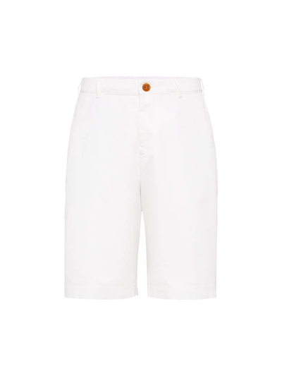 Brunello Cucinelli Men's Garment Dyed Basic Fit Bermuda Shorts In White