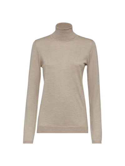 Brunello Cucinelli Women's Sparkling Cashmere And Silk Lightweight Turtleneck Jumper In Desert