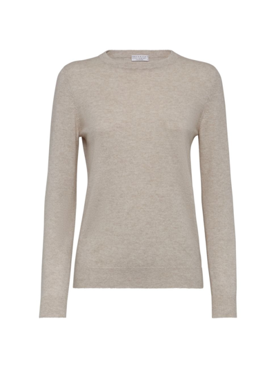 Brunello Cucinelli Women's Cashmere Sweater With Monili In Oyster