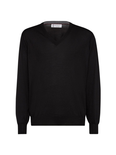 Brunello Cucinelli Men's Lightweight Cashmere And Silk Crew Neck Sweater In Black
